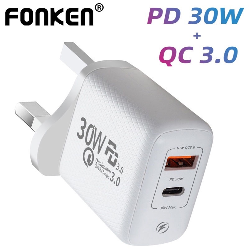 Cốc Sạc Nhanh 30W PD 2 Cổng USB Type C Cho Iphone 12 11 XIaomi Samsung 9 10 QC 3.0