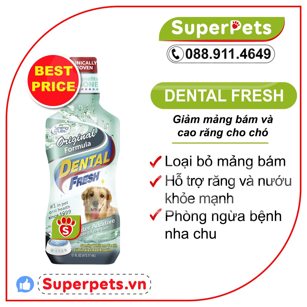 [ CHÍNH HÃNG ] Nước Súc Miệng Cho Chó Dental Fresh 237ml Nhập Mĩ Thơm Tho, Khử Mùi SUPERPETS VIỆT NAM
