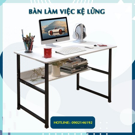 Bàn làm việc chân sắt cá tính hiện đại ( 1 Sét Bàn và Ghế ) - Bàn làm việc kệ lửng chân sắt TC039