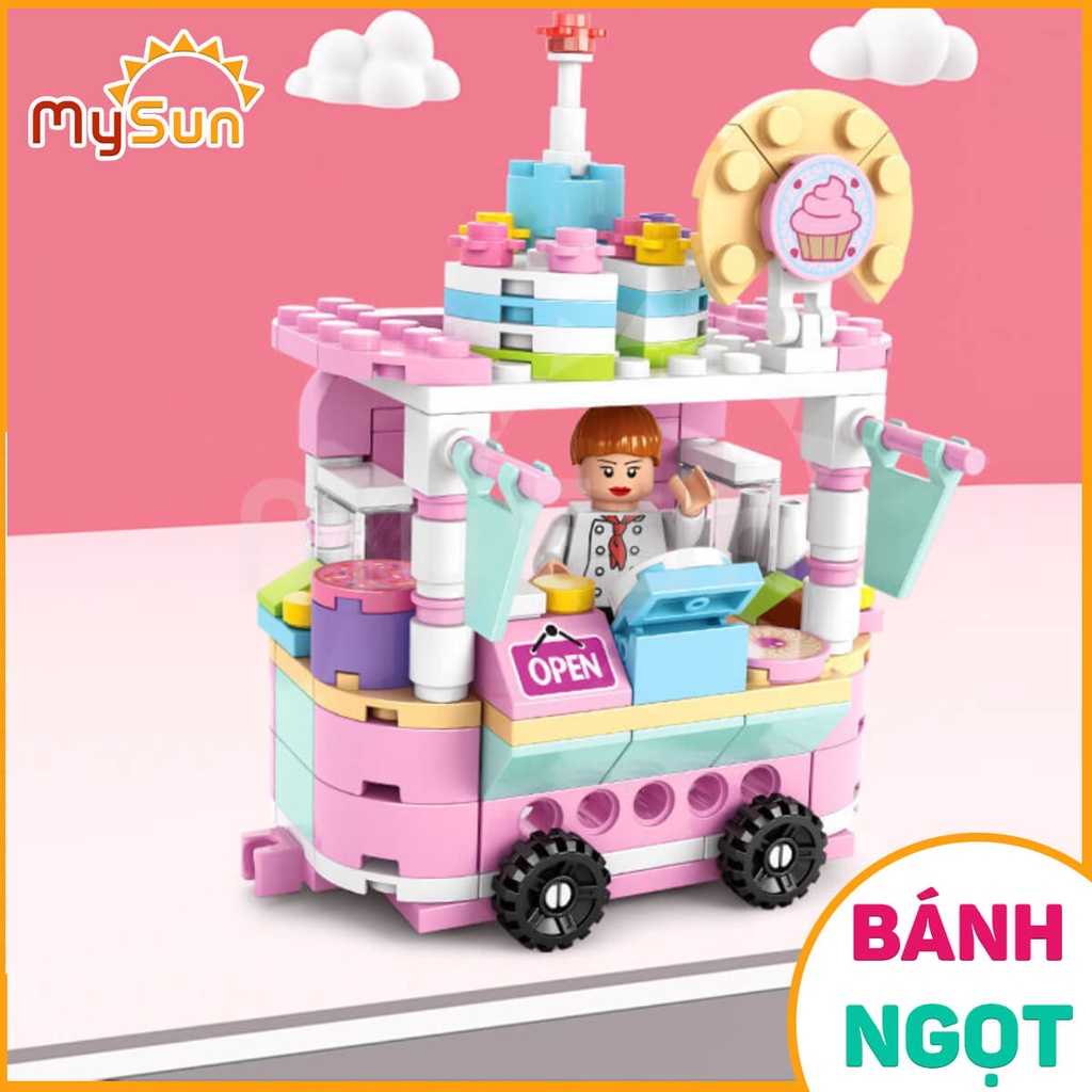 Bộ đồ chơi Lego lắp ráp ghép xe đồ ăn vặt đường phố cho bé MySun