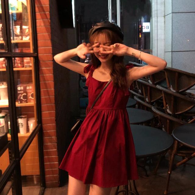 Đầm Sát Nách Cổ Vuông Màu Đỏ Thời Trang Hàn Quốc 2021