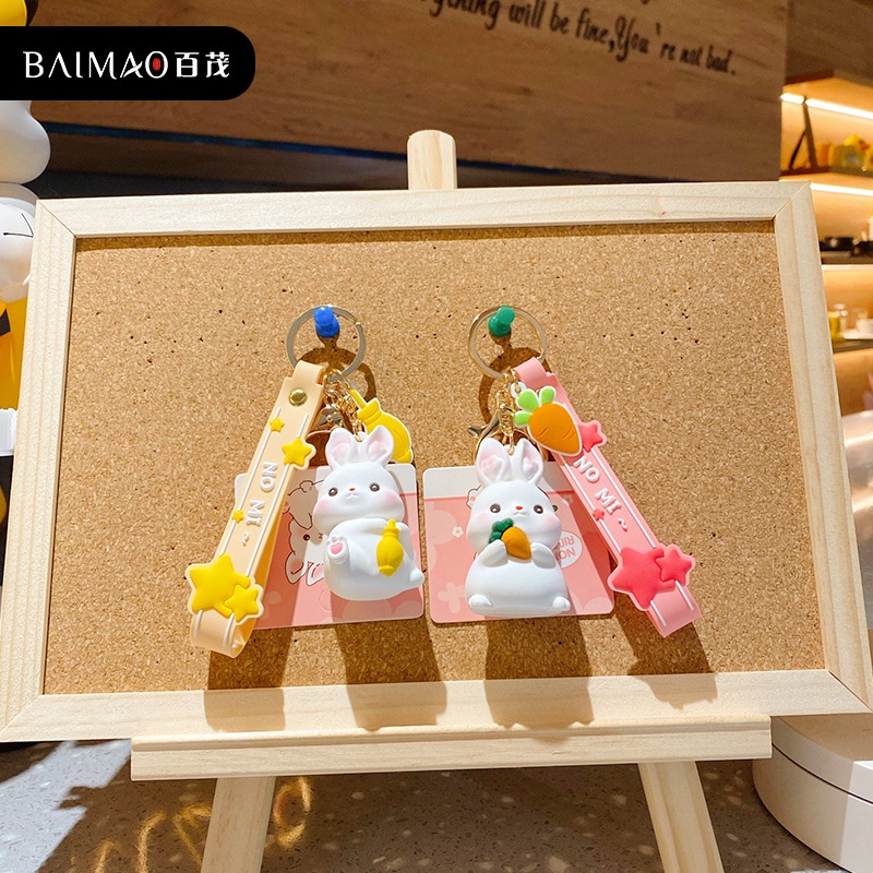 Baimao Chính Hãng Móc Chìa Khóa Xe Hơi Cặp Đôi Hình Thỏ Cơm glutinous rice Thời Trang Tinh Tế