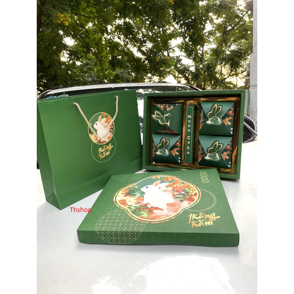 hộp đựng Bánh trung Thu Ngọc Thố Xanh 4 bánh