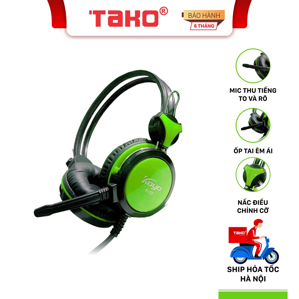 SIEU KHUYẾN MẠI Tai Nghe Chụp Tai TAKO 590/F-13/T4 - Headphone chùm tai game thủ - Màu Xanh Lá - Hàng Chính Hãng - Bảo h