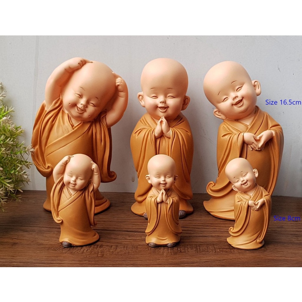Bộ 03 Chú Tiểu Áo Nâu Yêu Đời - Mẫu Đứng 16.5CM