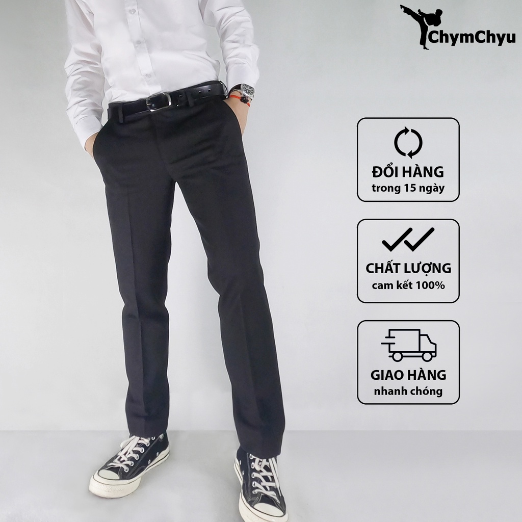 Quần Tây Nam Đen Vải Dày Đẹp ChymChyu - Quần Âu Nam Ống Đứng Công Sở, Quần Vải Nam Cao Cấp