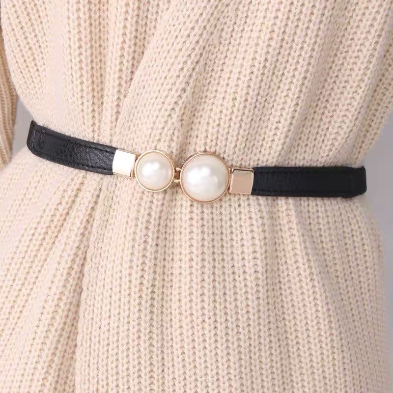 Thắt Lưng Nữ Co Giãn Đính Ngọc Trai Phong Cách Vintage
