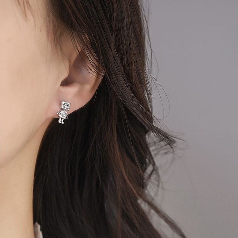 Bông Tai Hình Robot Đính Đá Đơn Giản Phong Cách Hàn Quốc 22833