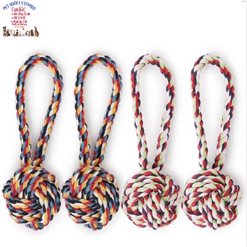 ĐỒ CHƠI DÂY THỪNG CHO THÚ CƯNG CHÓ MÈO Hình quả bóng có quay cầm Đường kính 7cm - Pet shop Uytinpro