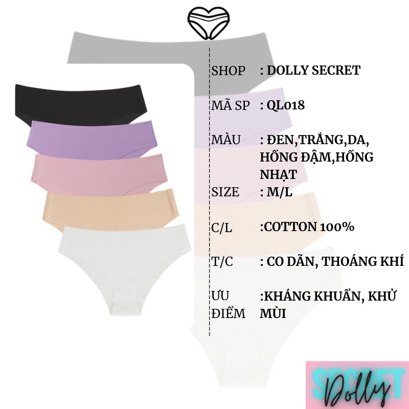 Quần lót lọt khe đúc su thun lạnh không viền siêu mỏng siêu mát sexy quyến rũ cao cấp cho nữ DOLLY SECRET QL018