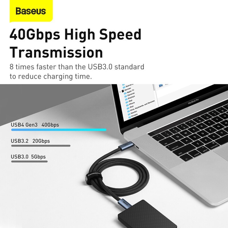 Cáp sạc nhanh Baseus 100W Thunderbolt 3/4 PD 40Gbps 8K@60Hz Type C USB 4 cao cấp