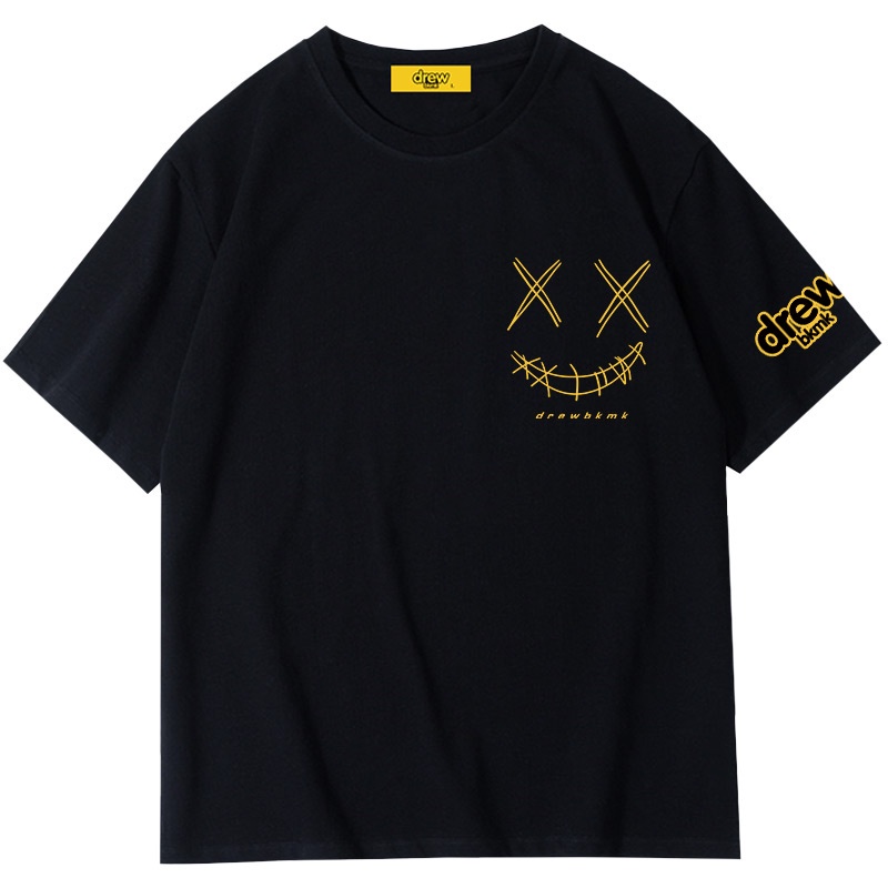 Áo Thun Tay Ngắn Dáng Rộng In Hình Mặt Cười Phong Cách Đường Phố Âu Mỹ Thời Trang Mùa Hè Cho Nam