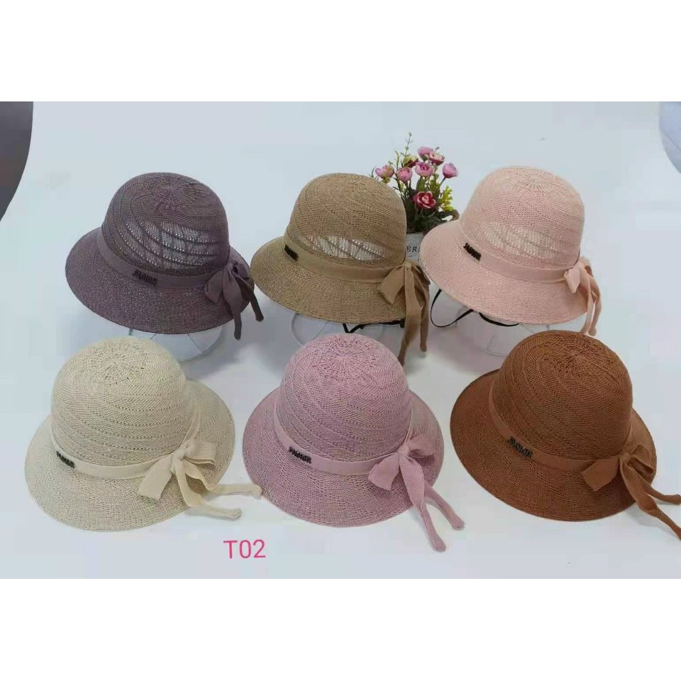 PVN28202 Mũ cói tiểu thư đi biển thắt nơ T2