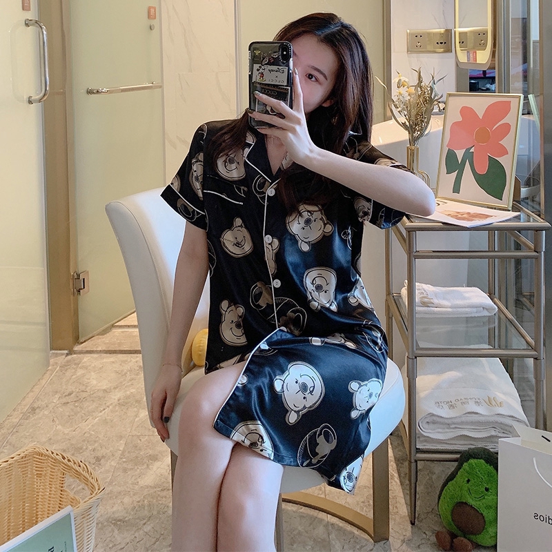 Đồ Ngủ Vải Lụa Lạnh Tay Ngắn Phong Cách Hàn Quốc Cho Nữ | BigBuy360 - bigbuy360.vn