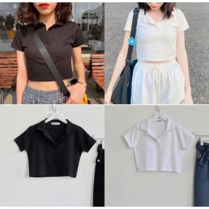 [JOSE10PTD GIẢM 10% TỐI ĐA10K ĐƠN TỐI THIỂU 700K] áo croptop nữ áo kiểu ngắn tay - áo croptop trễ vai tay ngắn form polo