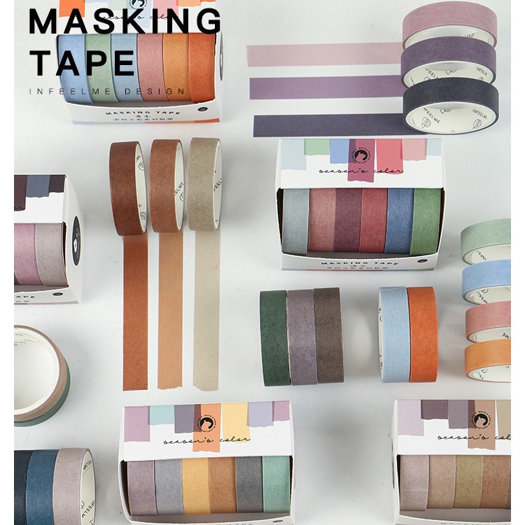 Set 6 cuộn băng dính washi tape màu WT234