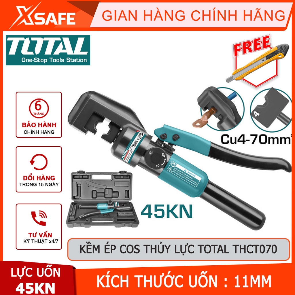 Kềm ép cos thủy lực TOTAL THCT070 Kìm thủy lực kiểu uốn hình lục giác, kích thước uốn 11mm, kèm đai ốc và một bộ ron