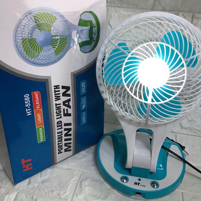 Quạt tích điện 5580 Mini Fan 2 in 1 gấp gọn