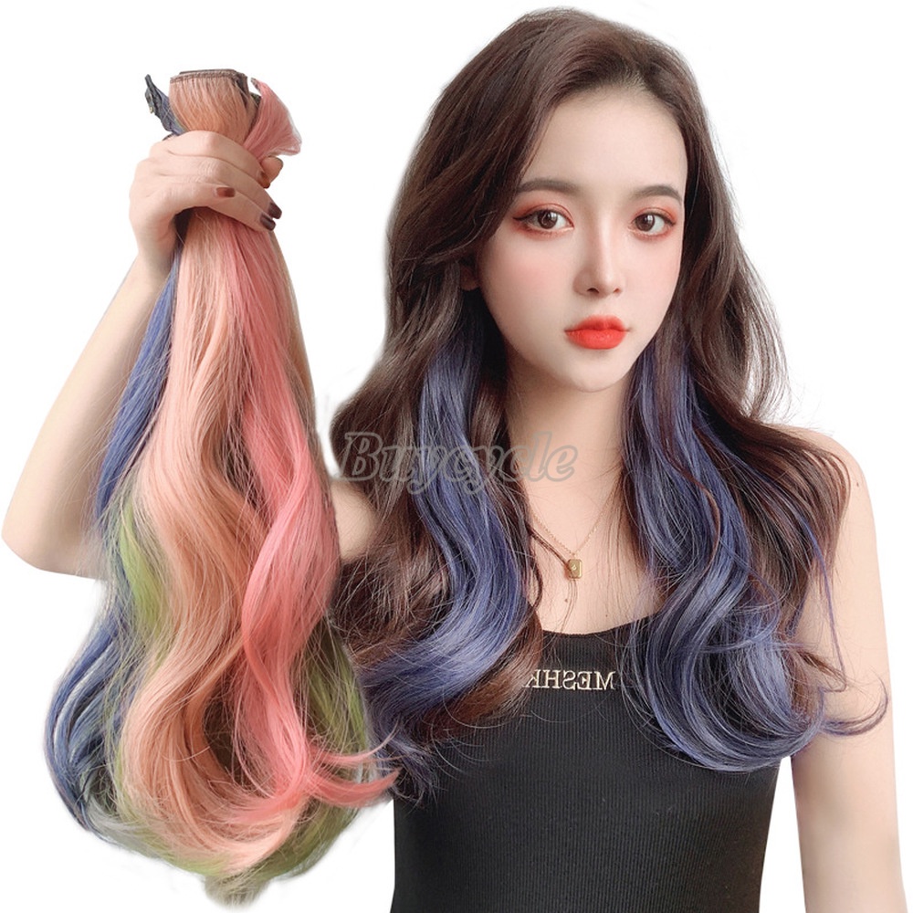 Bộ Tóc Giả Dài Xoăn Màu Gradient Tự Nhiên Không Để Lại Dấu Vết Cho Nữ
