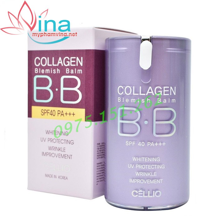 (CHÍNH HÃNG ) Kem nền BB Collagen Cellio 21 Tím