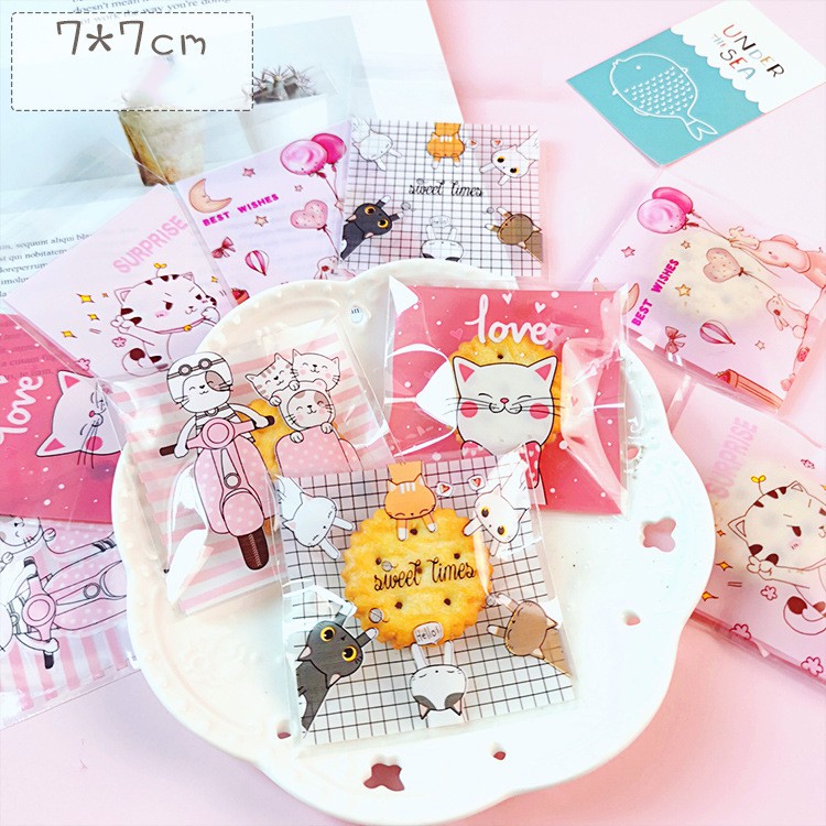 Bộ túi đựng bánh kẹo tự dính 7x7cm in hình đẹp mắt
