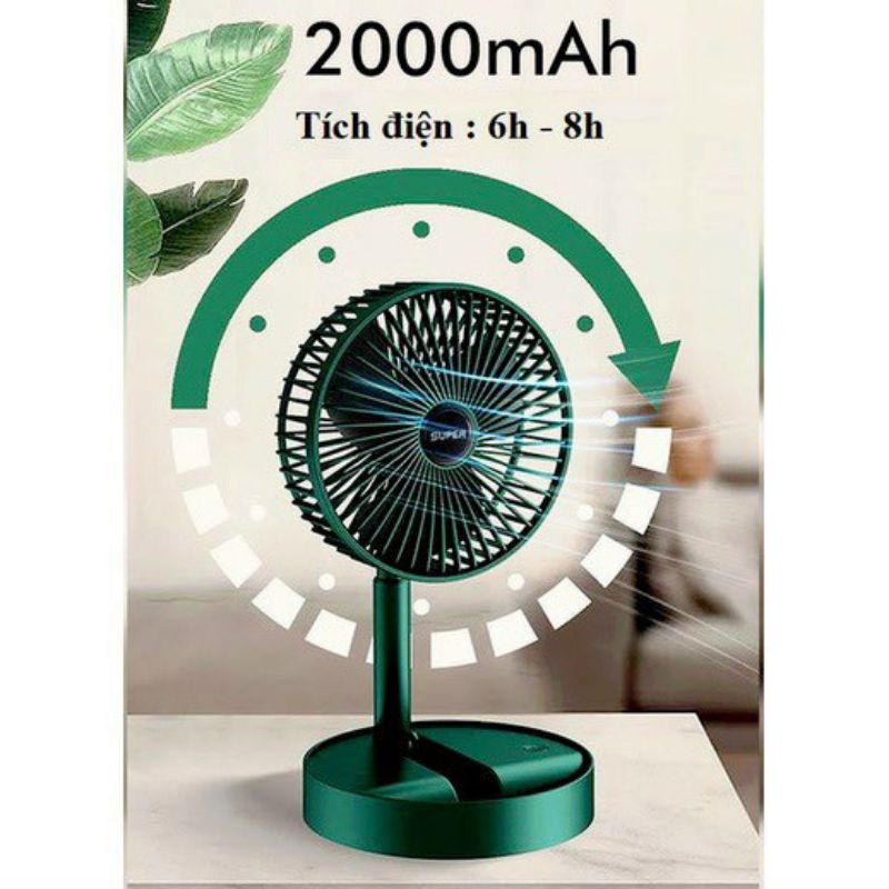 QUẠT TÍCH ĐIỆN ĐỂ BÀN GẤP GỌN MINI XANH RÊU(sẵn hàng)