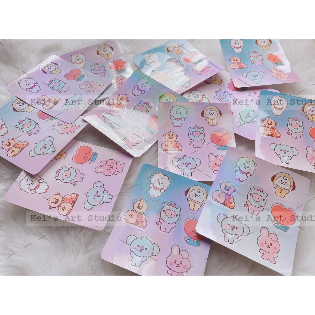 Sticker nhãn dán BTS - BT21 Set 25 cái hoặc 1 tờ sticker cán hologram 7 màu