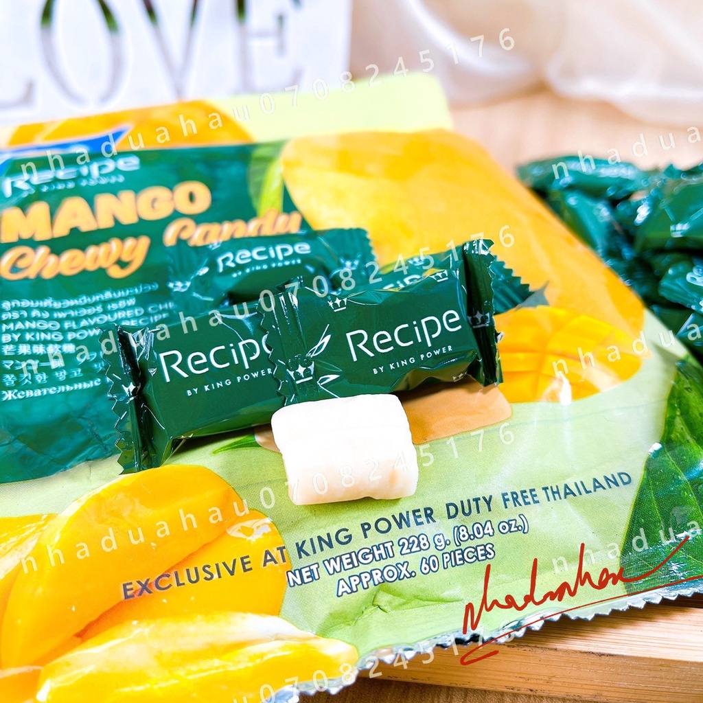 Một gói kẹo nhai mềm vị trái cây xoài/ măng cụt/ chanh dây/ dừa/ sầu riêng Chewy Recipe Thái Lan gói 228gam chuẩn xịn