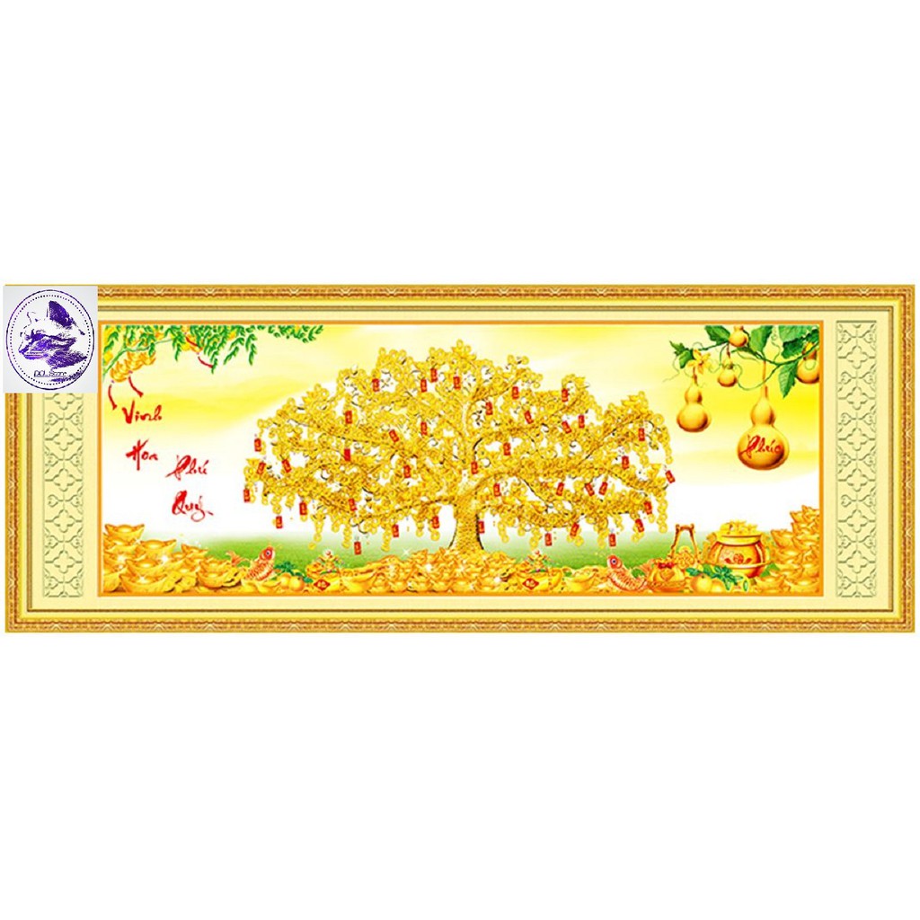 Tranh đính đá cây tiền vàng Vinh Hoa Phú Quý. Kích thước: 129x52cm