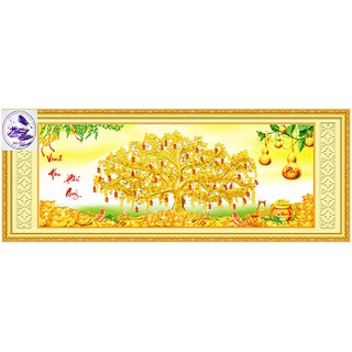 Tranh đính đá cây tiền vàng Vinh Hoa Phú Quý. Kích thước: 129x52cm