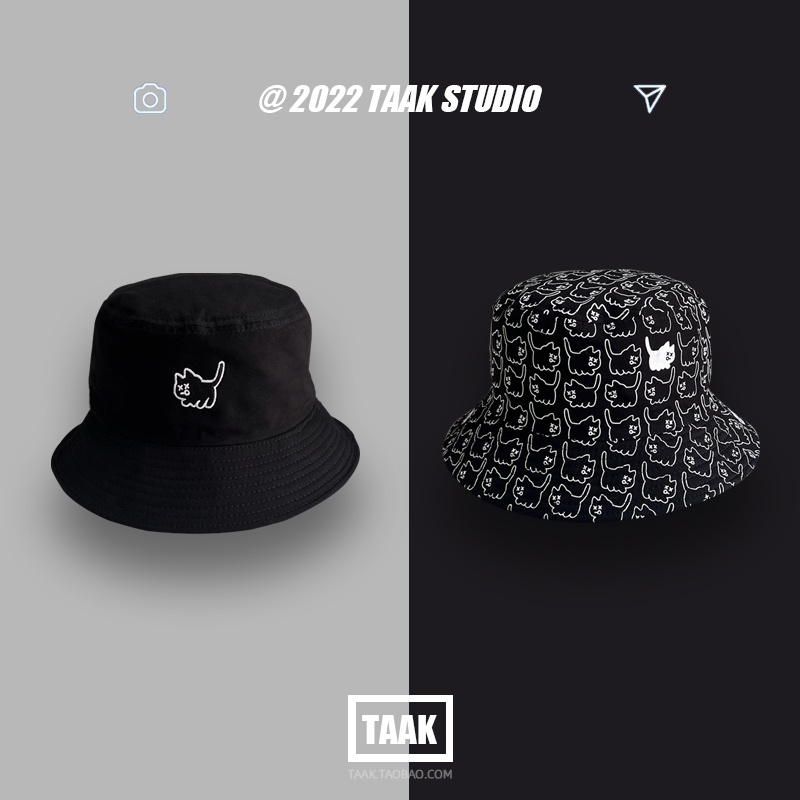 Nón Tai Bèo Chống Nắng Hai Mặt Họa Tiết Mèo Dễ Thương Phong Cách Nhật Bản
