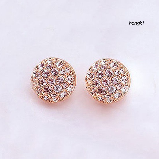 Hoa Tai Hợp Kim Đính Đá Tròn Thời Trang Dành Cho Nữ