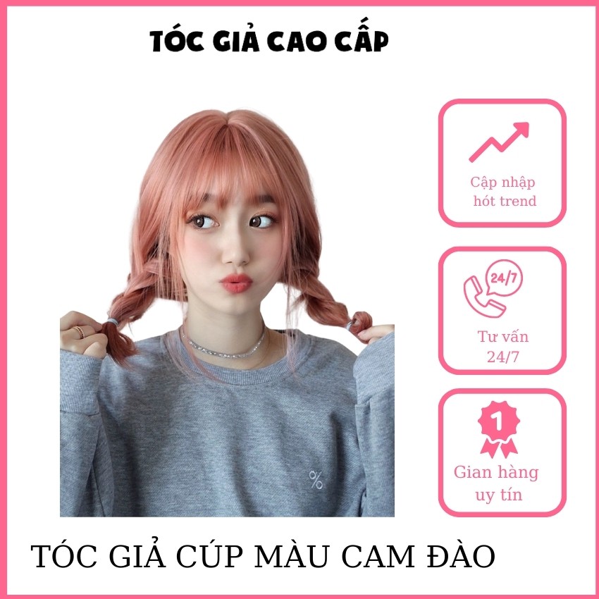 Toc giả nữ nguyên đầu cúp màu cam đào, mã Ms1799