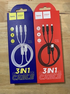 Cáp sạc Hoco X25: 3 trong 1 đầu ,micro usb và type C- 2A.