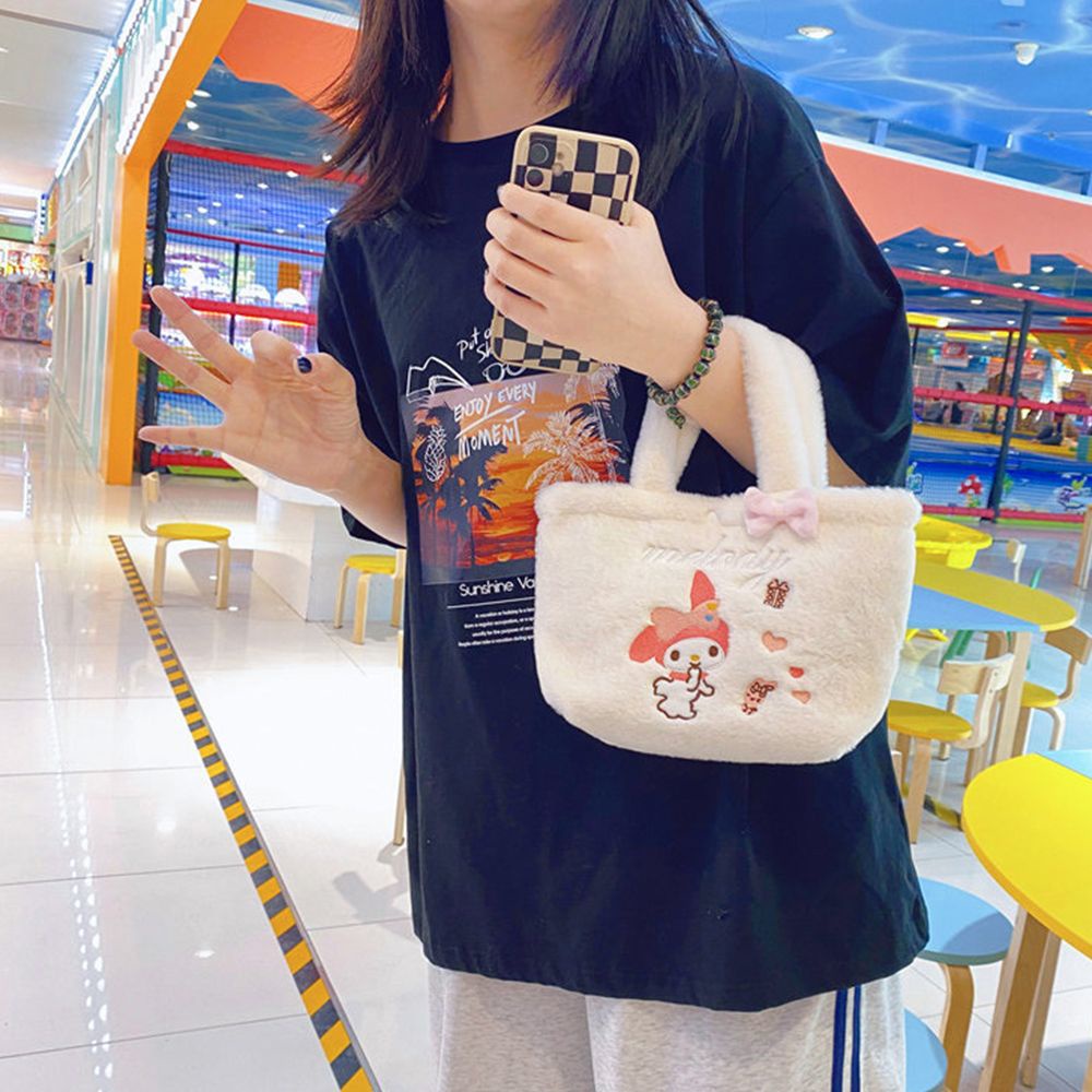 Túi xách tay du lịch bằng lông nhung thêu hình dễ thương phong cách Hàn Quốc ngọt ngào cho nữ