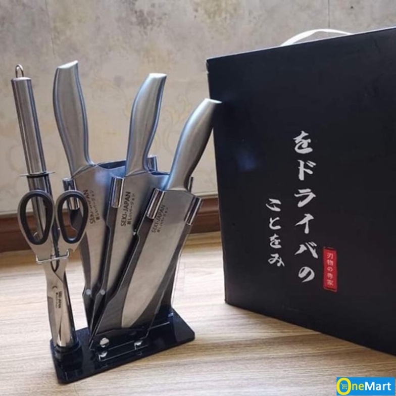 Bộ dao Nhật 6 món cao cấp chất liệu inox không rỉ kèm khay để dao, bảo hành 12 tháng