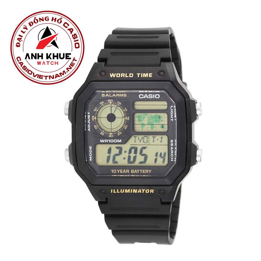 Đồng Hồ Casio Nam AE-1200WH-1BVDF Dây Nhựa - Mặt Vuông Điện Tử - Pin 10 Năm