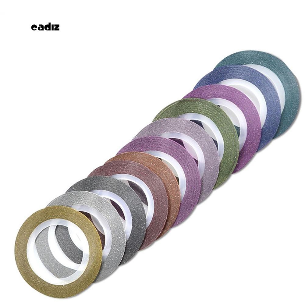 Bộ 12 cuộn băng dính kim tuyến 1mm dùng để trang trí móng nghệ thuật