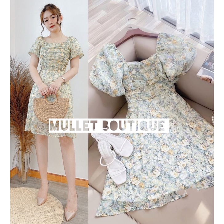 VÁY VOAN NHÚN NGỰC HOA XANH by MULLET