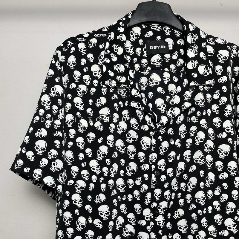 Áo sơ mi cộc tay unisex form rộng họa tiết ĐẦU LÂU cho nam nữ | DUYHI