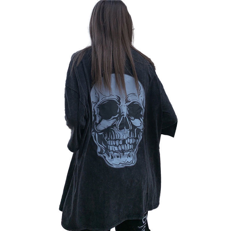 Áo Thun In Hình Đầu Lâu Phong Cách Harajuku Cổ Điển Thời Trang Mùa Hè Unisex Y2k Grunge