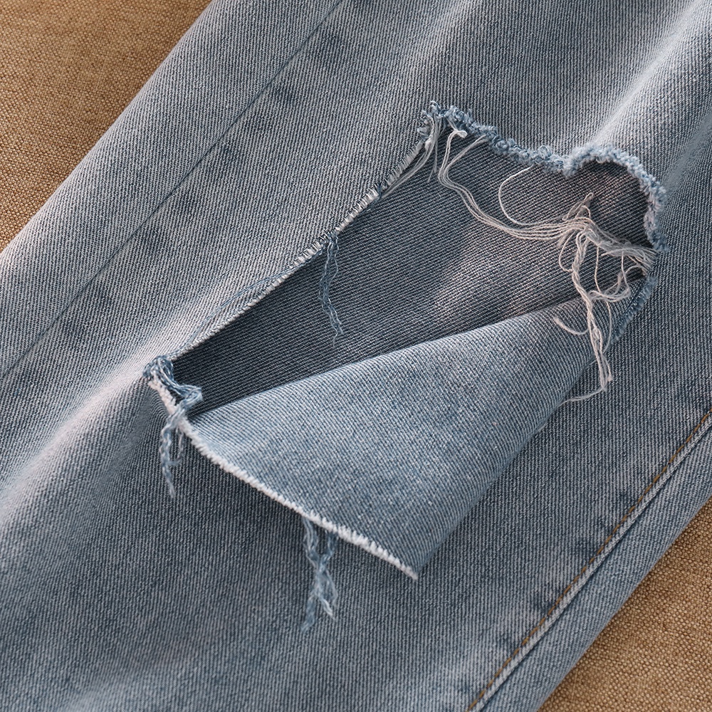 NUZIRO  Quần Jeans Dài Rách Gối Thời Trang Dành Cho Nữ