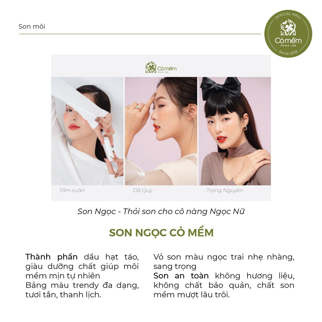 [Mã FMCG8 - 8% đơn 199K] Son Không Chì SON NGỌC An Toàn Từ Thiên Nhiên Cỏ Mềm 3,8g | Thế Giới Skin Care