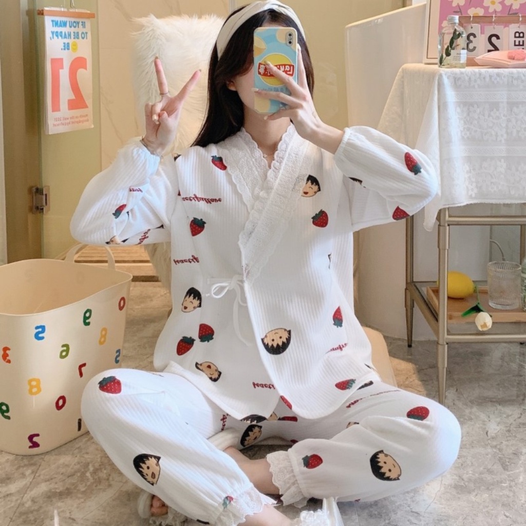 Đồ ngủ - Bộ ngủ - Đồ bộ cao cấp Tiệm nhà Bokk kimono nỉ mỏng dài tay hình Maruko | BigBuy360 - bigbuy360.vn
