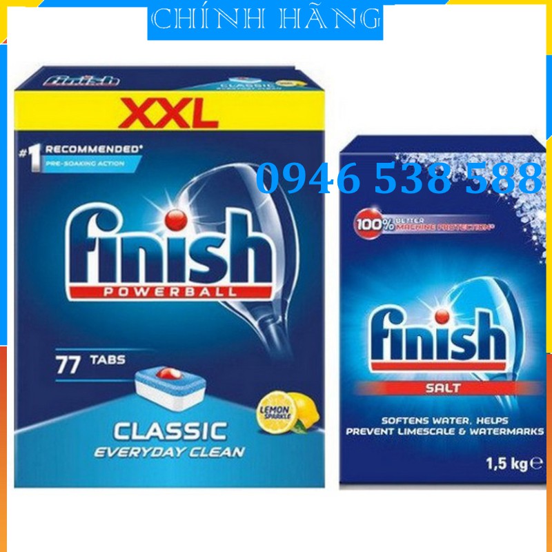 Combo Viên rửa bát finish 77 viên + muối rửa bát finish 1,5kg dùng cho máy rửa chén bát