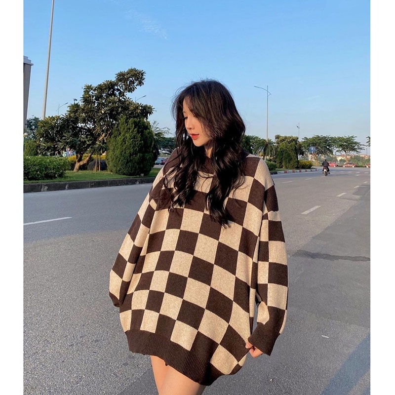 Áo Len Ô Vuông Form Dấu Quần Dày Hàng Loại 1 M1306-Violet