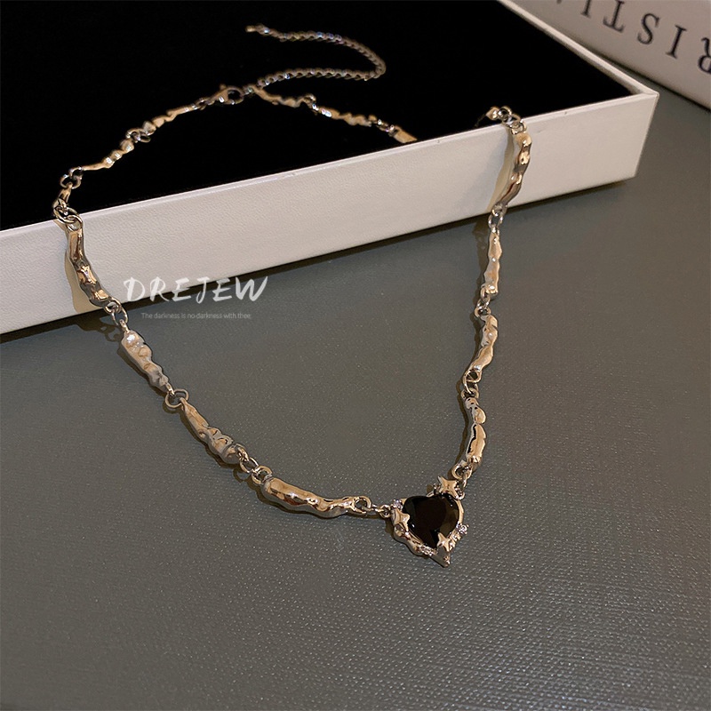 DREJEW Dây chuyền mặt hình trái tim đính đá zircon phong cách Nhật Hàn thời trang cho nữ