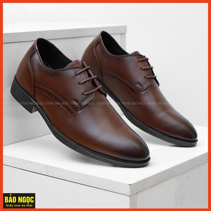 Giày công sở tăng chiều cao 6,5cm buộc dây da bò thật cao cấp BẢO NGỌC STORE - Bảo hành nổ da 12 tháng - Mã TC5226