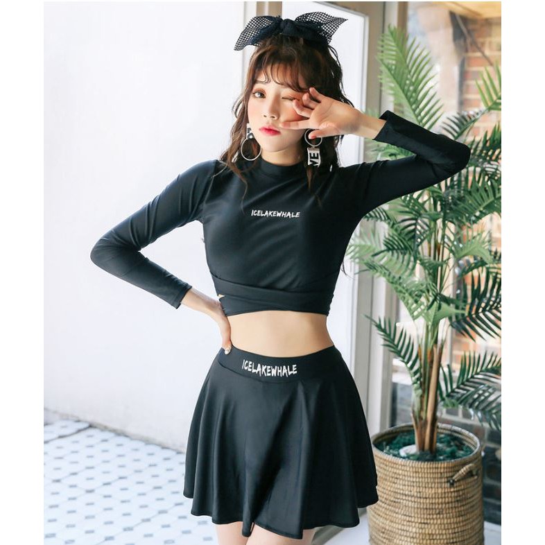 (Form nhỏ xem size) Đồ bơi, bikini 2 mảnh tay dài chống nắng cột nơ sau, bộ bơi học bơi đi biển