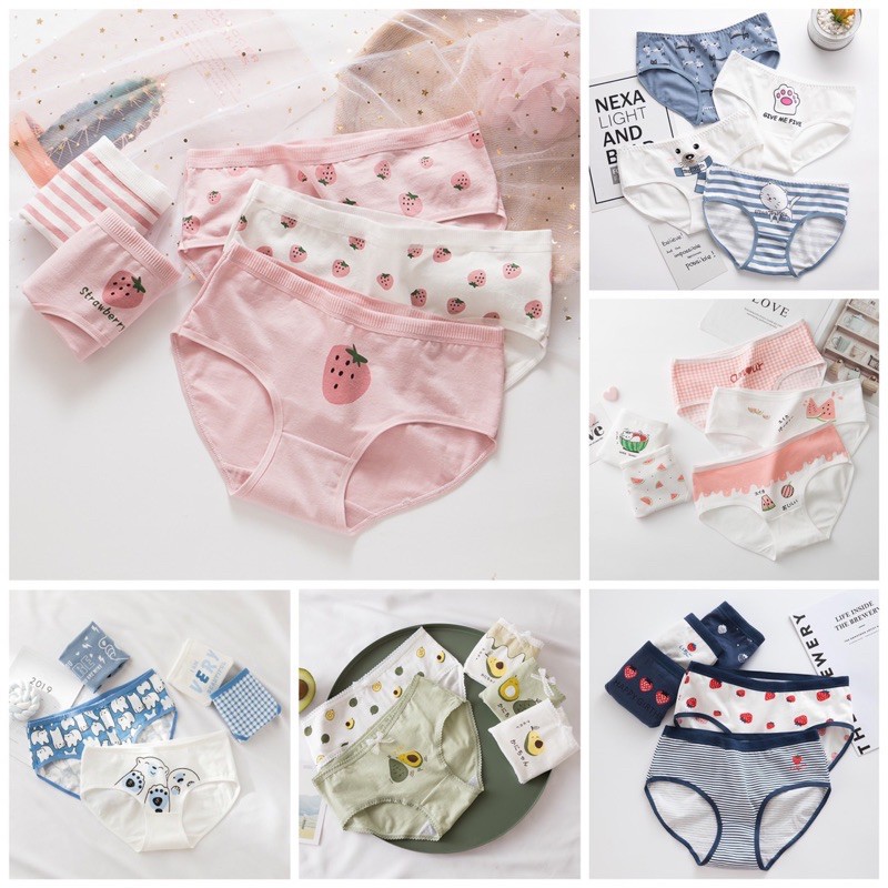 Set 5 Quần Lót Cotton Nâng Mông Thông Hơi In Hoạ Tiết Đáng Yêu SET01